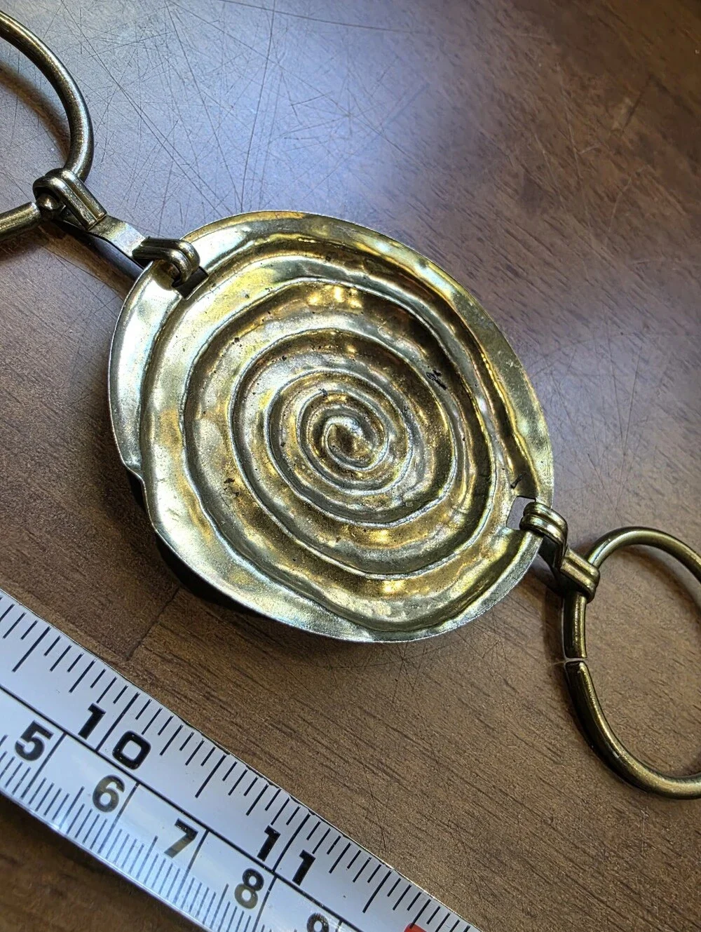 Vintage Brass Spiral Medallion Chain Belt Boho Y2K Statement Coiled Swirl Link B